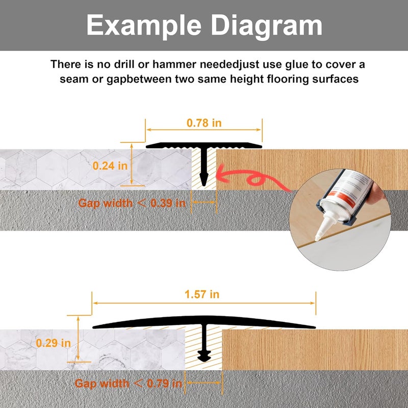 KTINITK 3Pcs Aluminum T-Molding, Floor Transition Strips, Floor Divider Trim, Threshold Strip, for Bridging Gaps Between Floors, or Between Wood Floors and Tiles (Gold 3pcs 35.4"x0.8") - Image 5